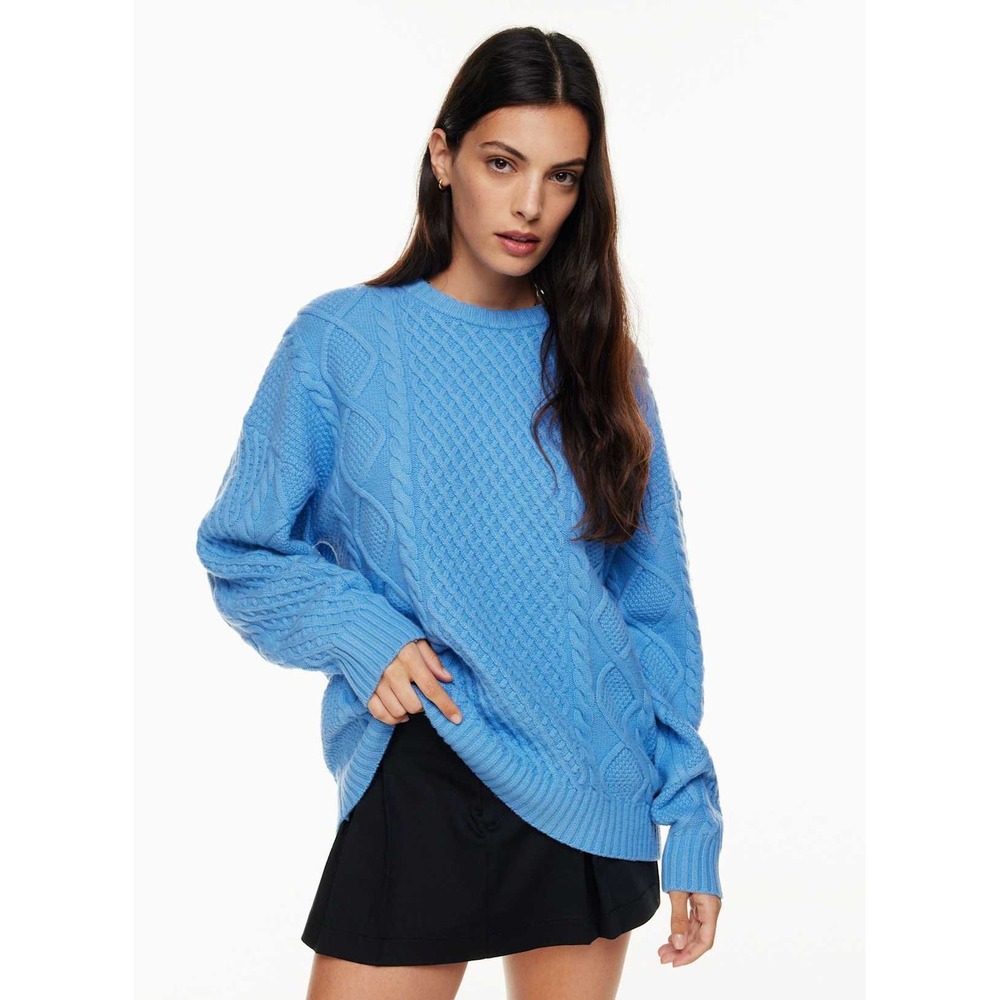 Sunday Best Aritzia Peggy Blue Cable Knit Wool Blend Crew Neck Sweater‎ Small